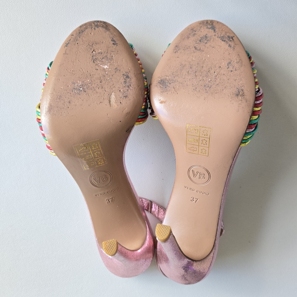 Veronica Beard Metallic Rainbow Leather Alessia Knot Sandals Size 37 Glam Party - Picture 5 of 9